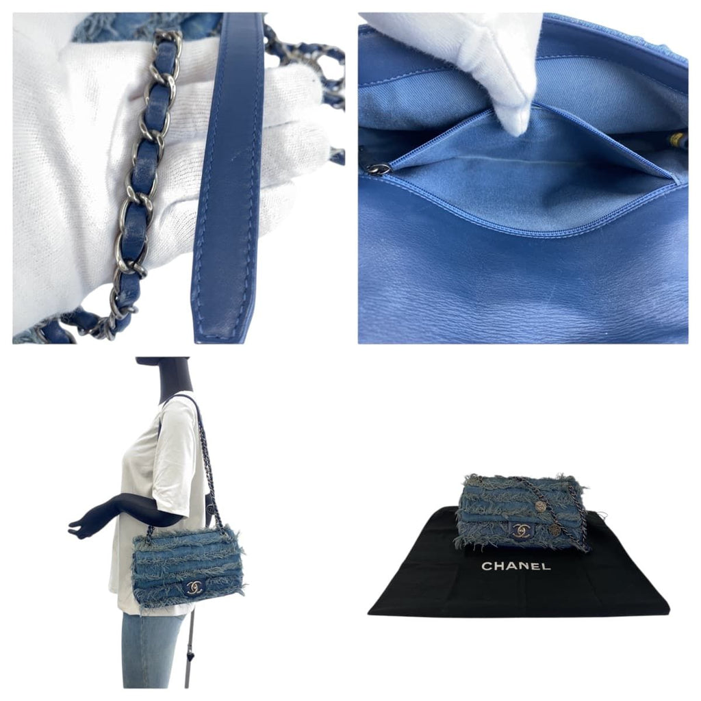 Chanel CC Logo Turnlock Blue Silver Denim Leather Chain Shoulder Bag — view 6