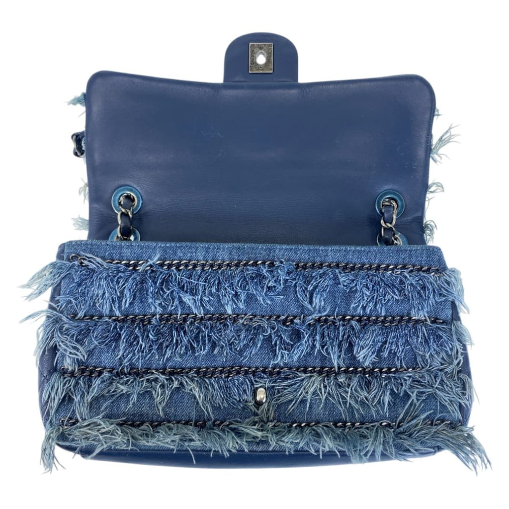 Chanel CC Logo Turnlock Blue Silver Denim Leather Chain Shoulder Bag — view 8