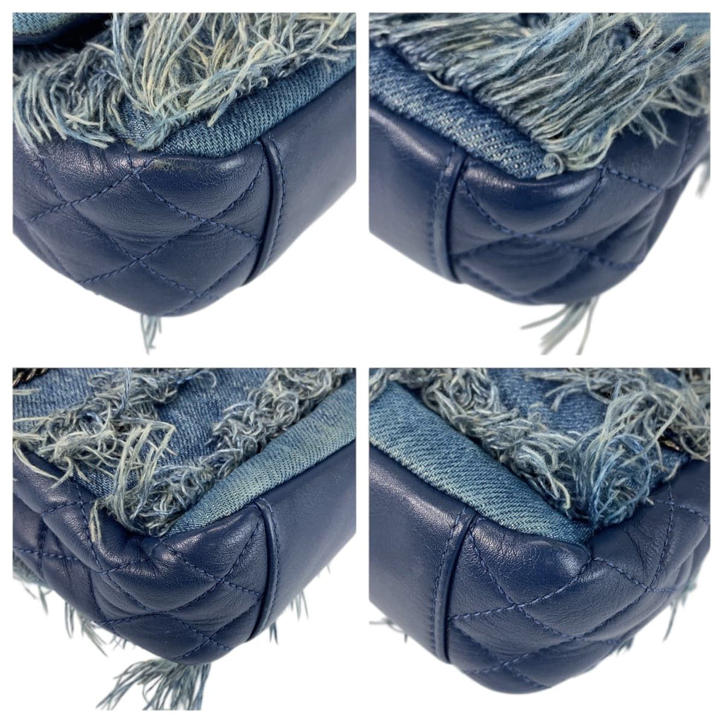 Chanel CC Logo Turnlock Blue Silver Denim Leather Chain Shoulder Bag — view 3