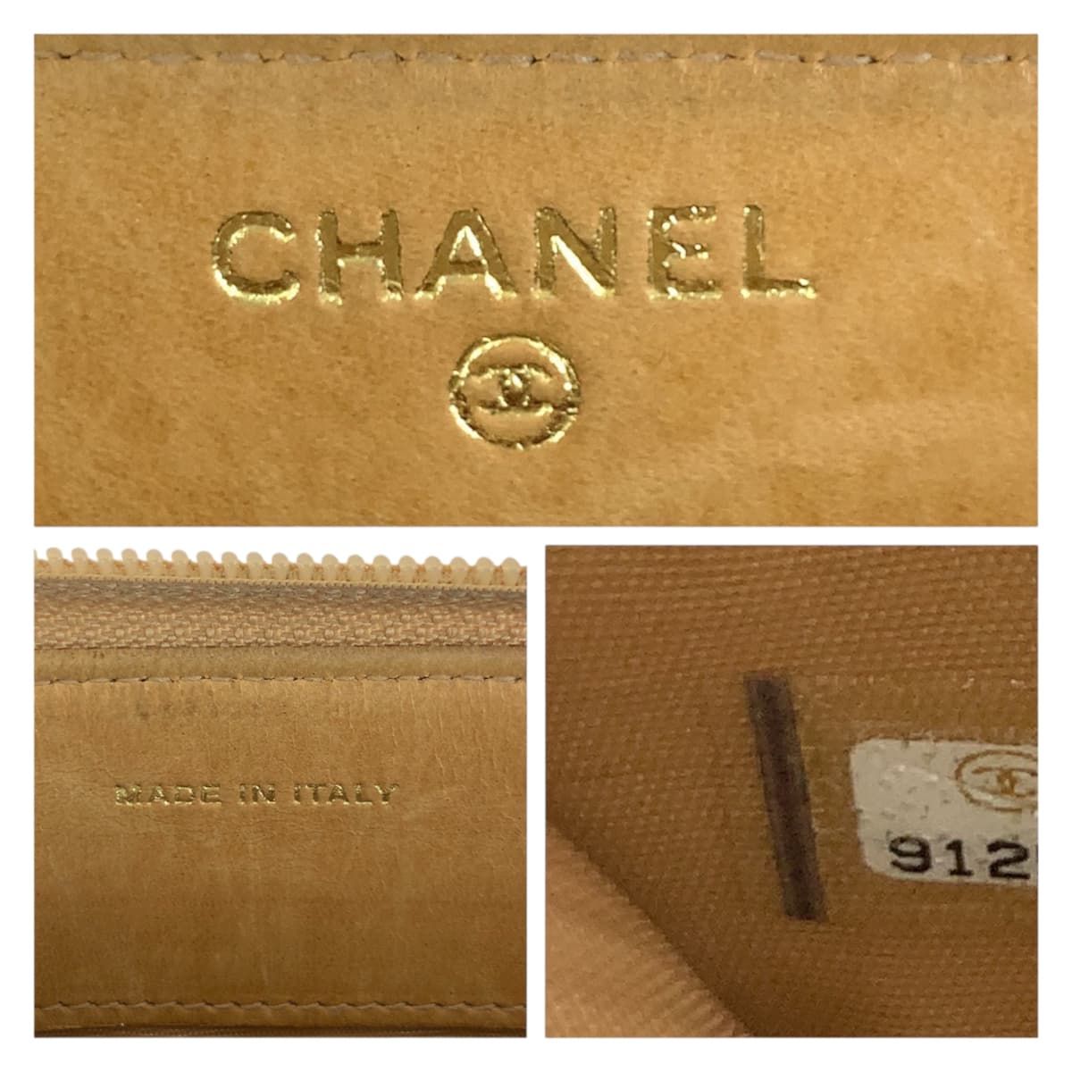 Chanel CC Logo Beige Gold Caviar Leather Wallet Zip Around — view 5