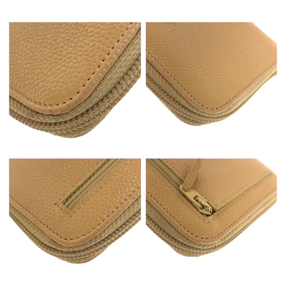 Chanel CC Logo Beige Gold Caviar Leather Wallet Zip Around — view 4