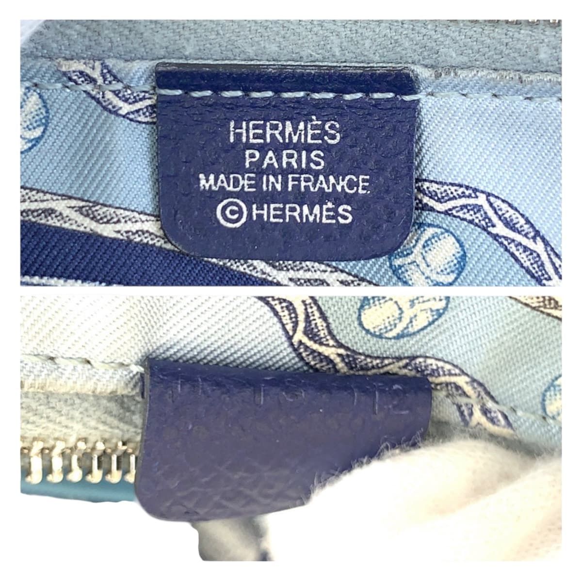 Hermes Azap Long Silk in Blue Indigo Navy Silver Veau Zip Around Wallet — view 5