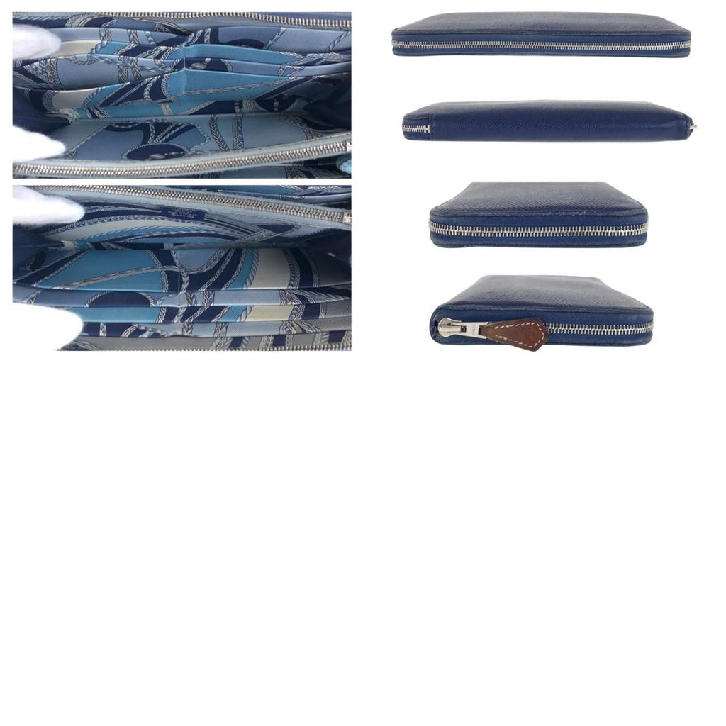 Hermes Azap Long Silk in Blue Indigo Navy Silver Veau Zip Around Wallet — view 9