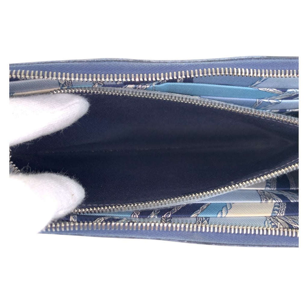 Hermes Azap Long Silk in Blue Indigo Navy Silver Veau Zip Around Wallet — view 8