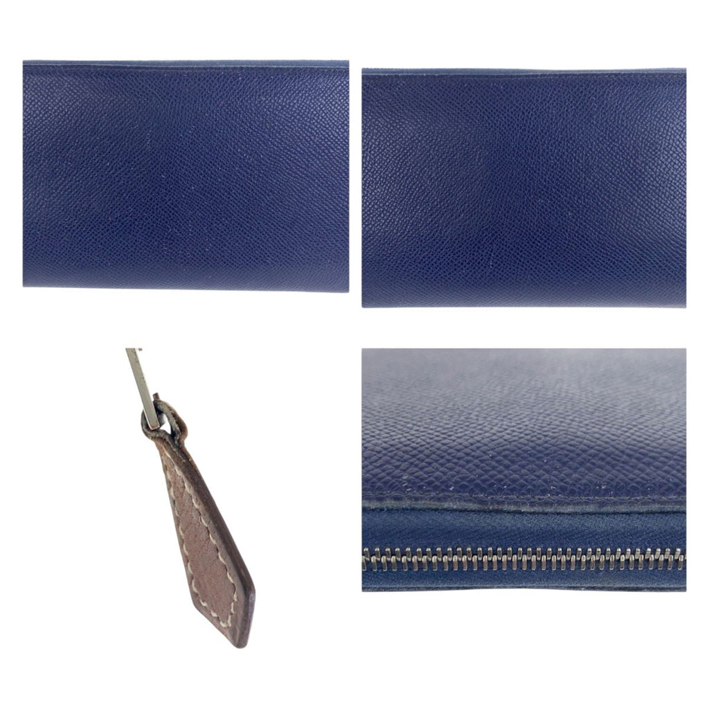Hermes Azap Long Silk in Blue Indigo Navy Silver Veau Zip Around Wallet — view 6