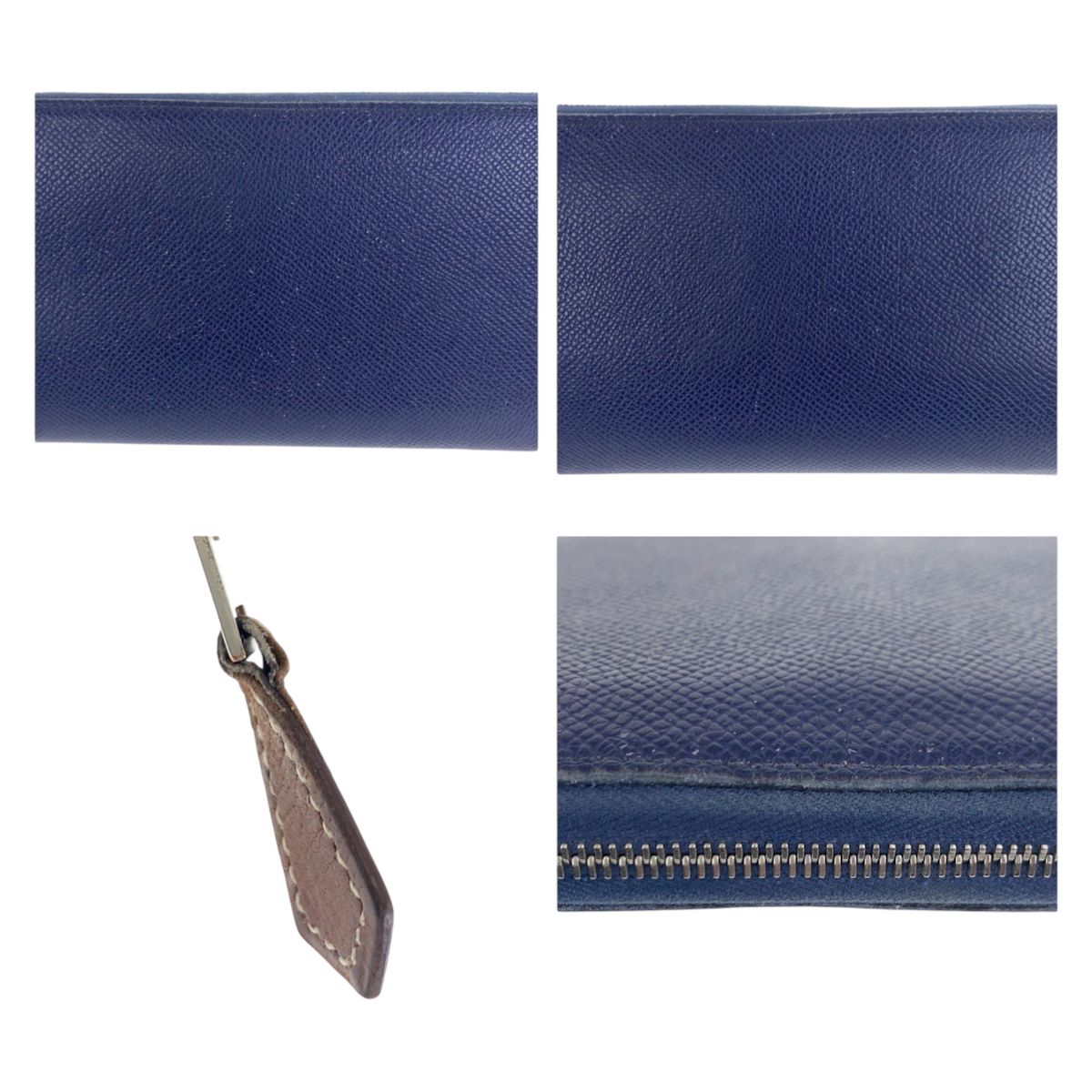 Hermes Azap Long Silk in Blue Indigo Navy Silver Veau Zip Around Wallet — view 6
