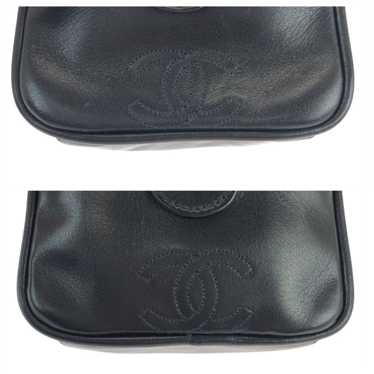 Chanel Bicolor CC Logo Makeup Pouch Black Gold Leather Clutch — view 5