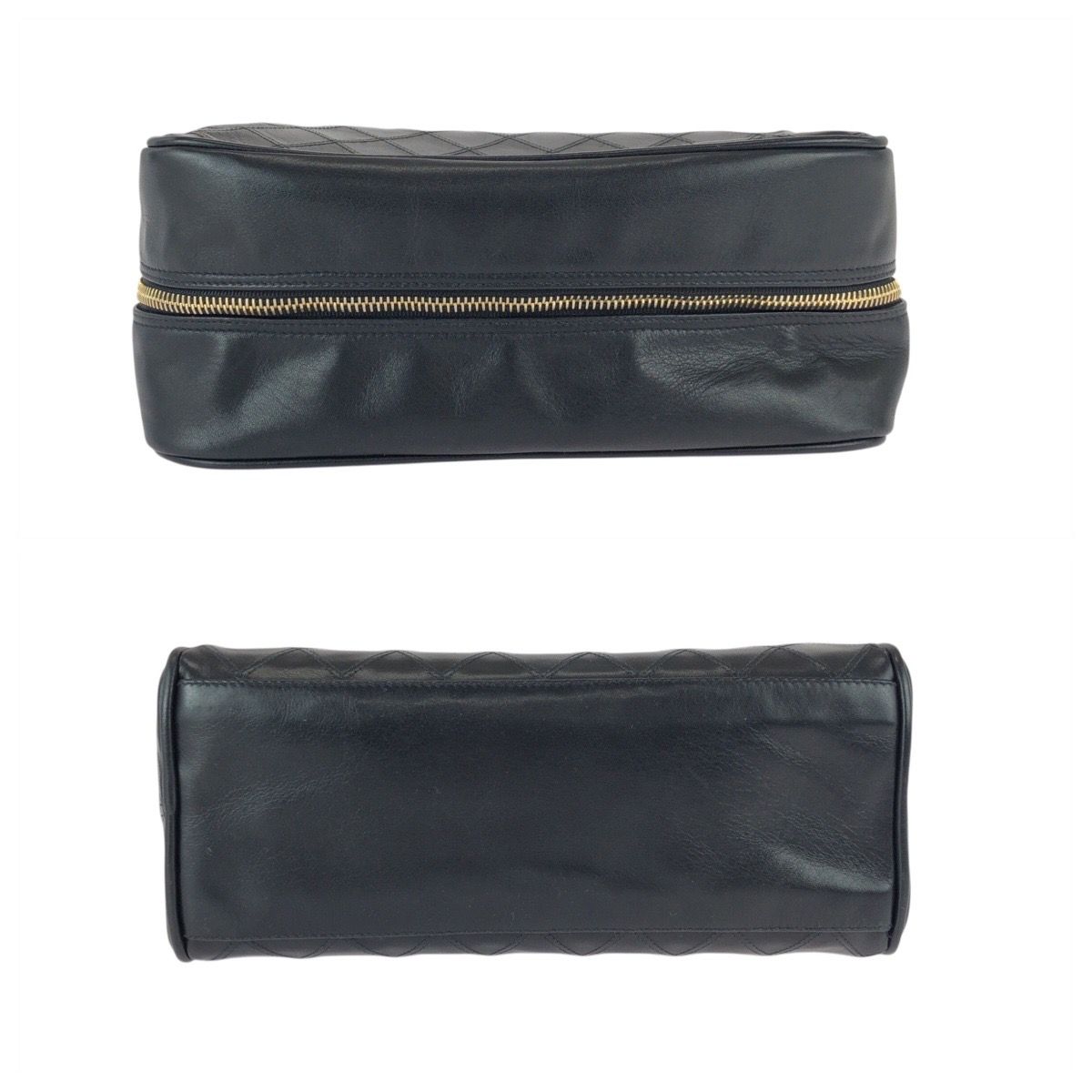 Chanel Bicolor CC Logo Makeup Pouch Black Gold Leather Clutch — view 9