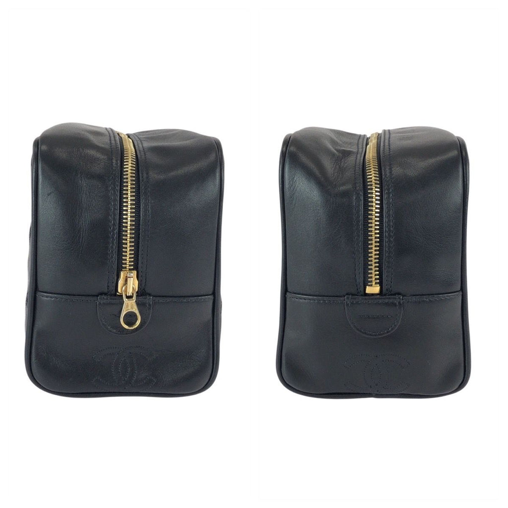 Chanel Bicolor CC Logo Makeup Pouch Black Gold Leather Clutch — view 7