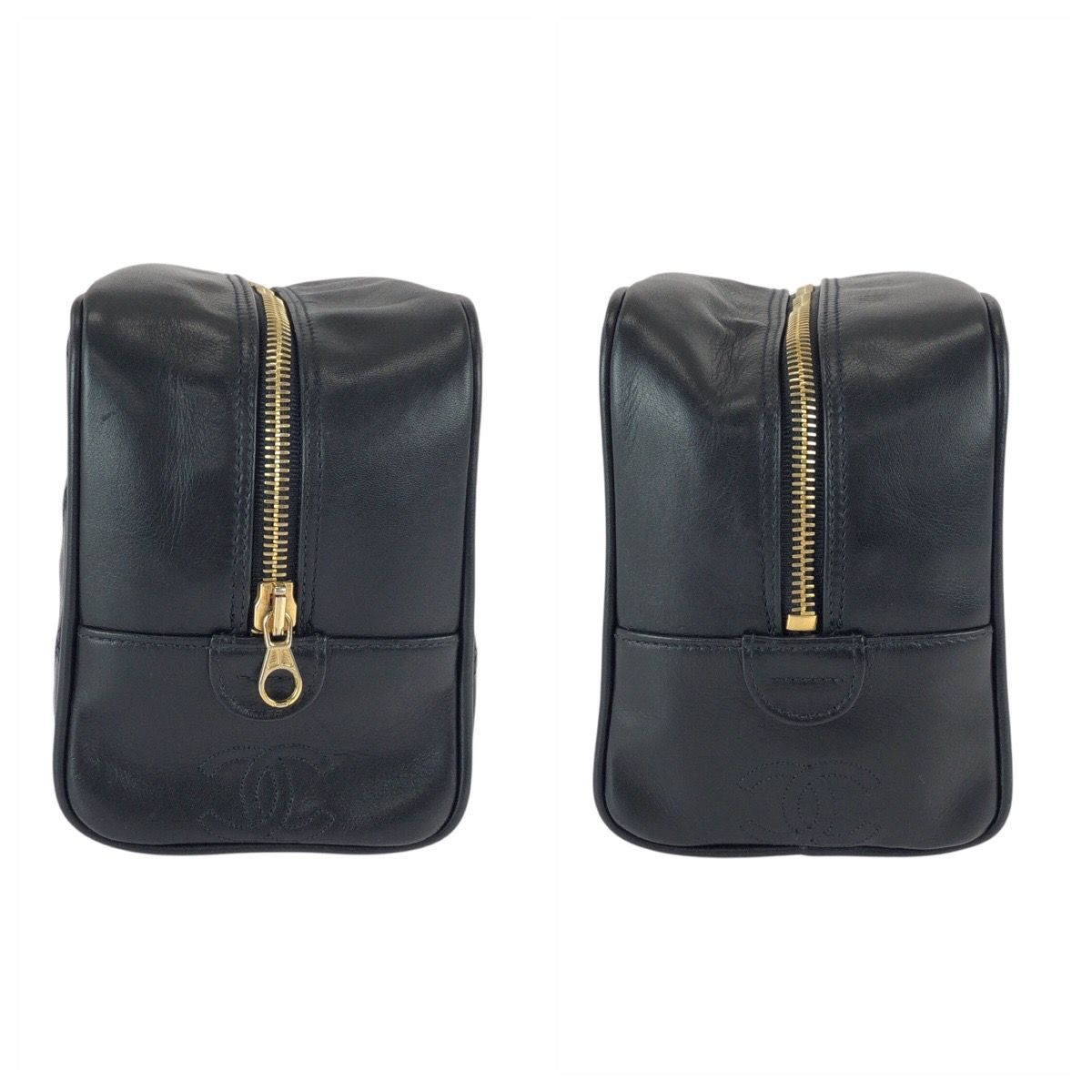 Chanel Bicolor CC Logo Makeup Pouch Black Gold Leather Clutch — view 7