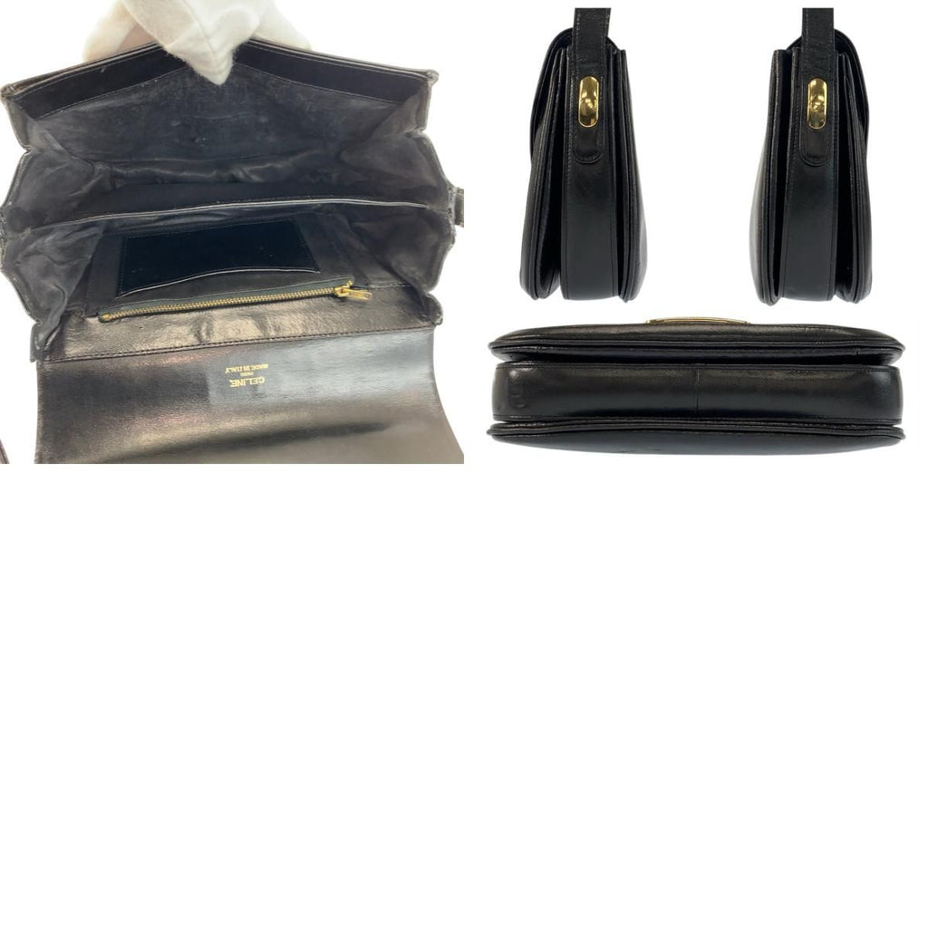 Celine Carriage Black Gold Leather Shoulder Bag — view 9