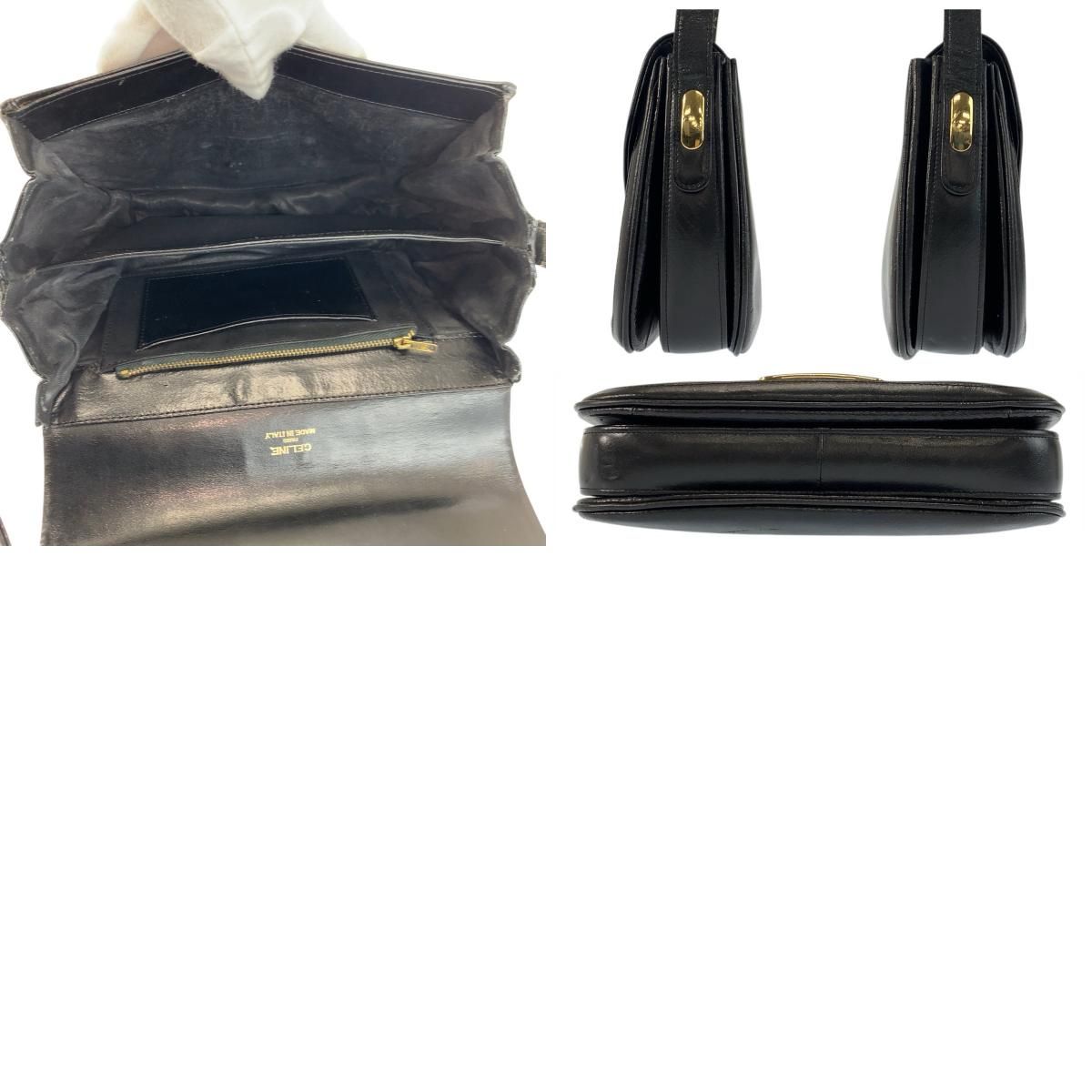 Celine Carriage Black Gold Leather Shoulder Bag — view 9