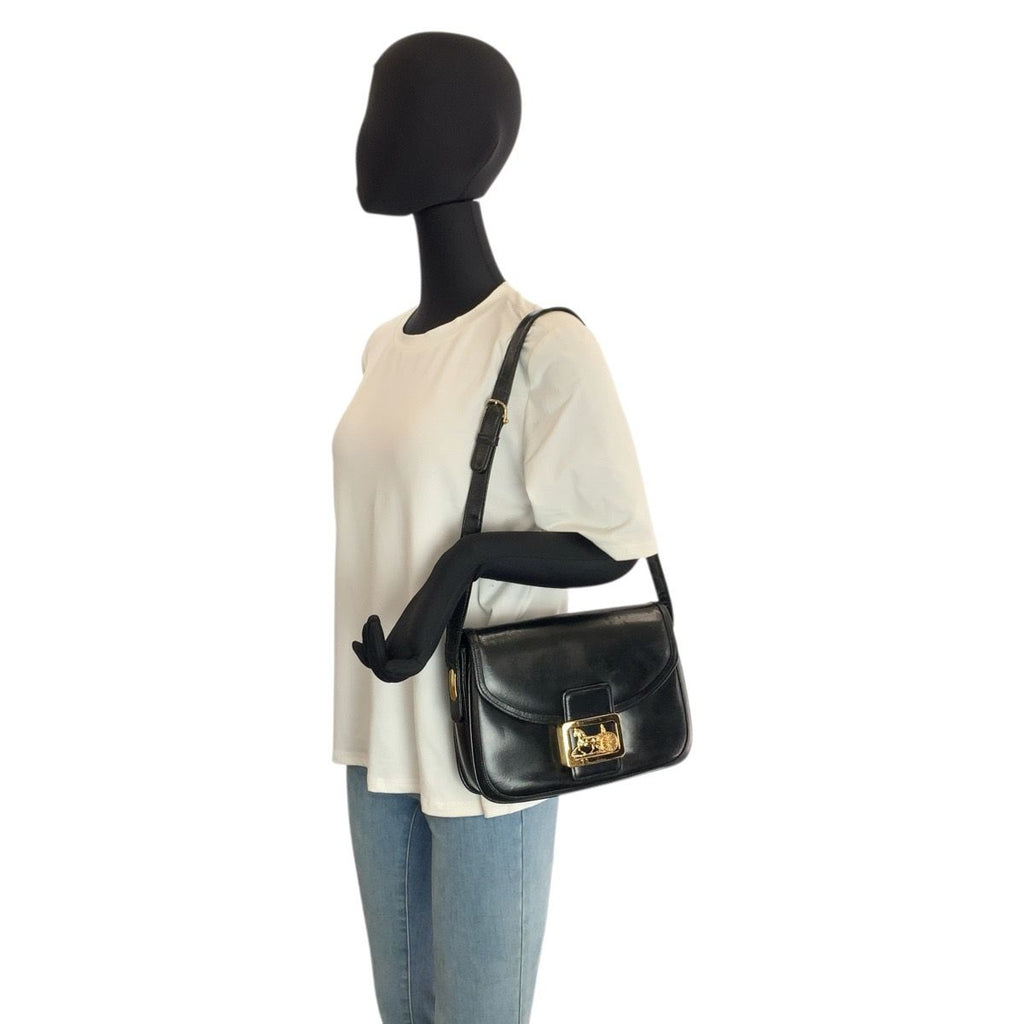 Celine Carriage Black Gold Leather Shoulder Bag — view 8