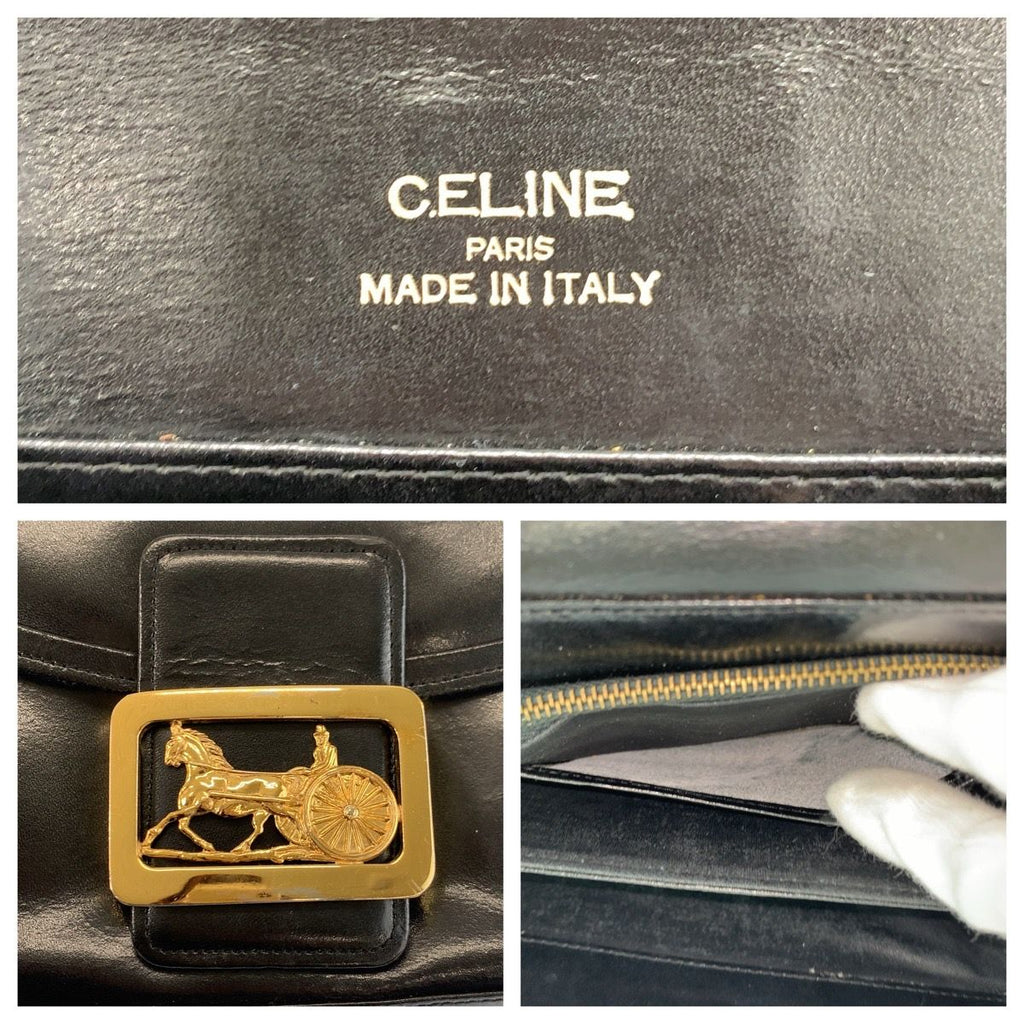 Celine Carriage Black Gold Leather Shoulder Bag — view 3