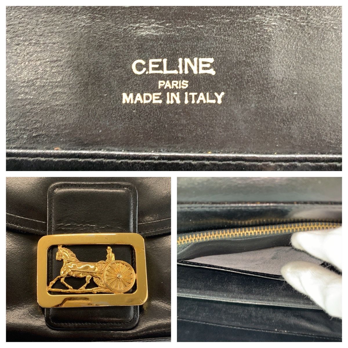 Celine Carriage Black Gold Leather Shoulder Bag — view 3