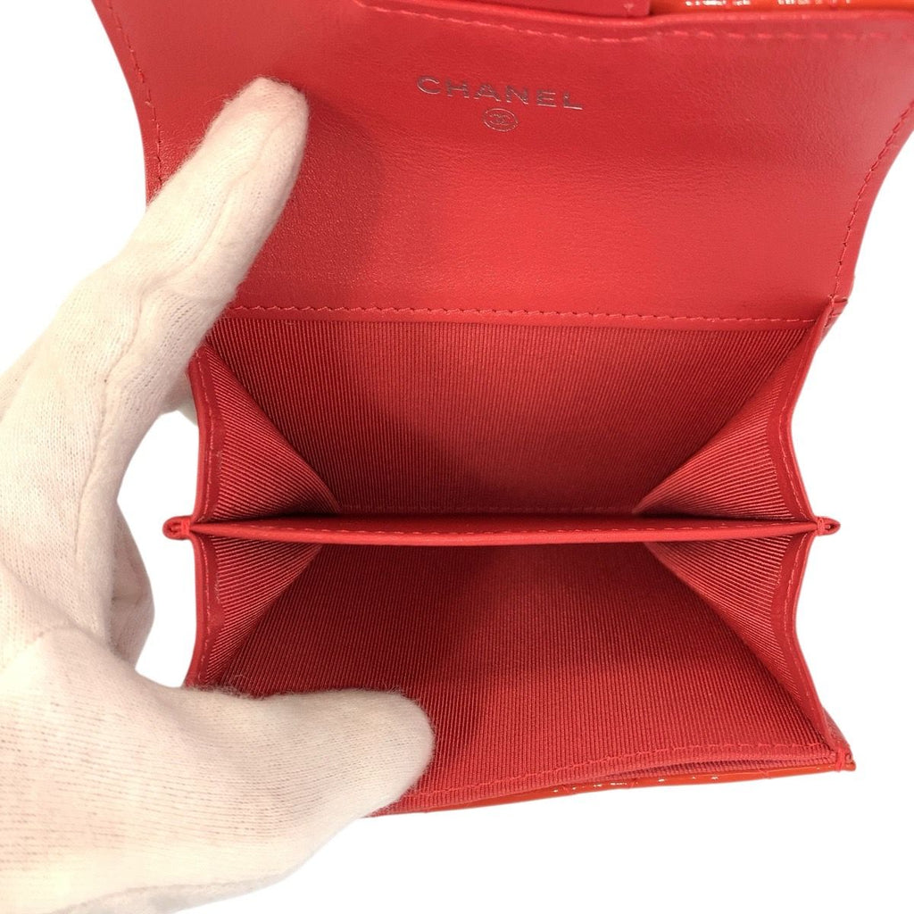 Chanel Quilted CC Logo Orange Patent Leather Coin Case Card — view 5