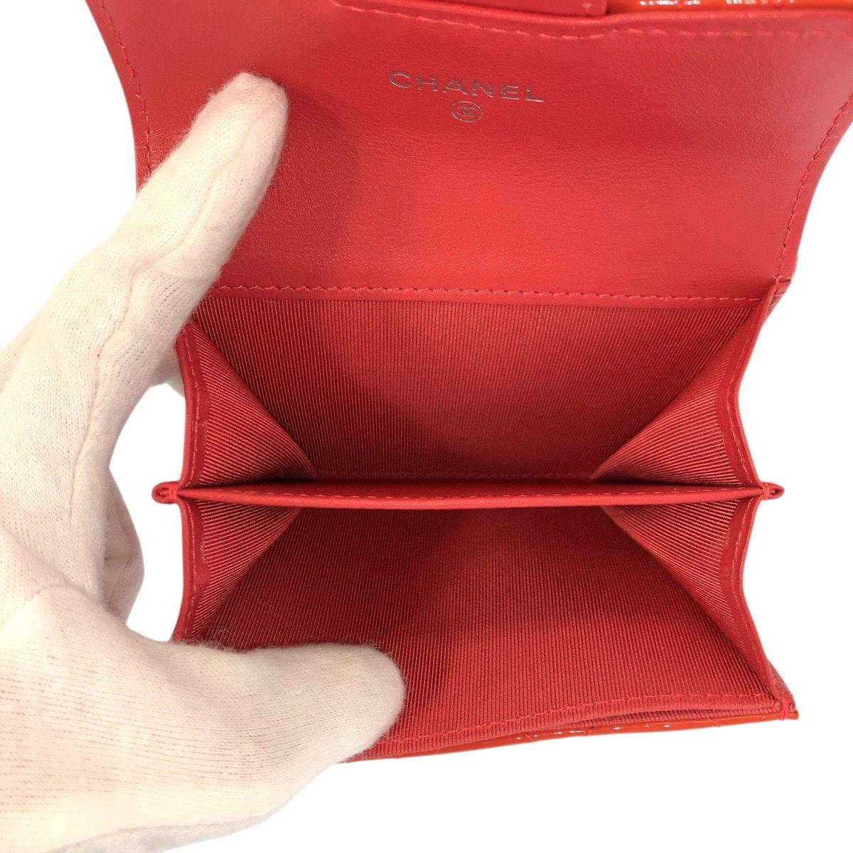 Chanel Quilted CC Logo Orange Patent Leather Coin Case Card — view 5