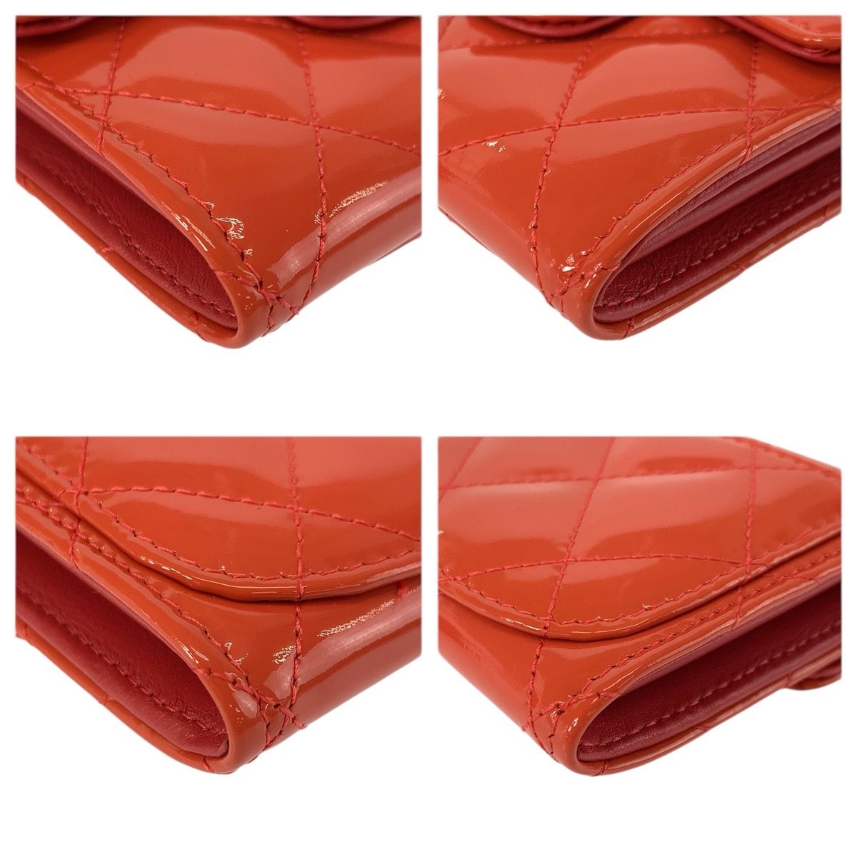 Chanel Quilted CC Logo Orange Patent Leather Coin Case Card — view 7