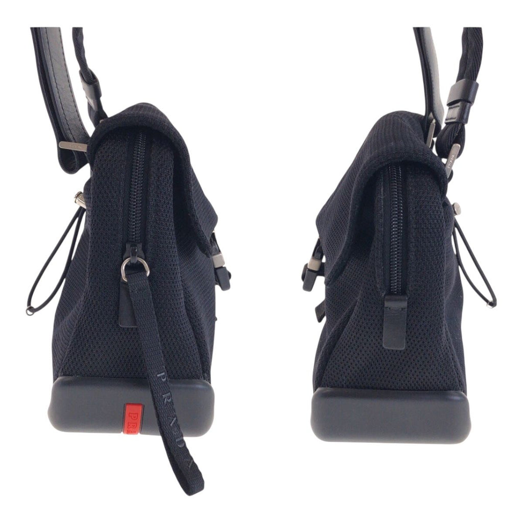 Prada Sports Black Silver Polyester Rubber Leather Shoulder Bag Pochette — view 8