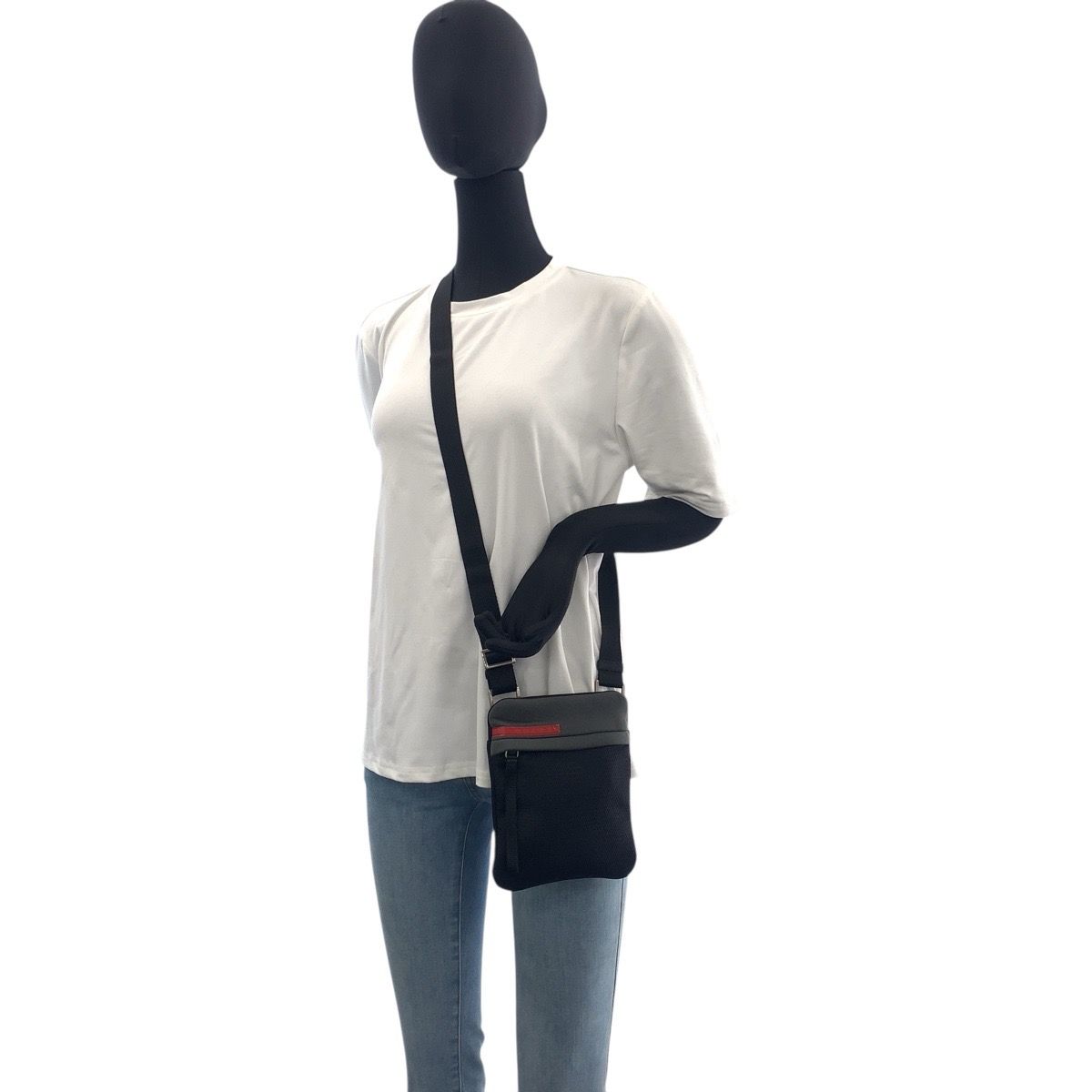 Prada Sports Black Gray Silver Nylon Shoulder Bag Pochette — view 9