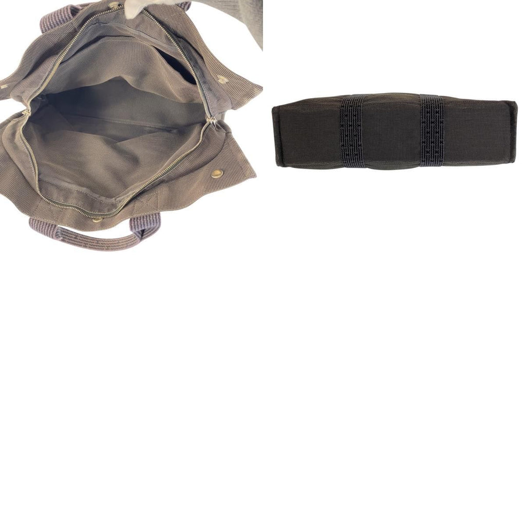 Hermes Her Line MM Gray Silver Canvas Tote — view 9