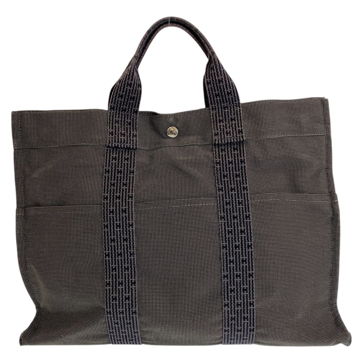 Hermes Her Line MM Gray Silver Canvas Tote — view 2