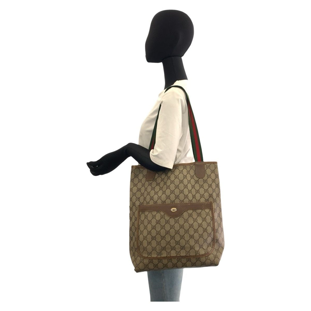 Gucci Vintage Sherry Line Beige GG Supreme Canvas Tote Shoulder Bag — view 7