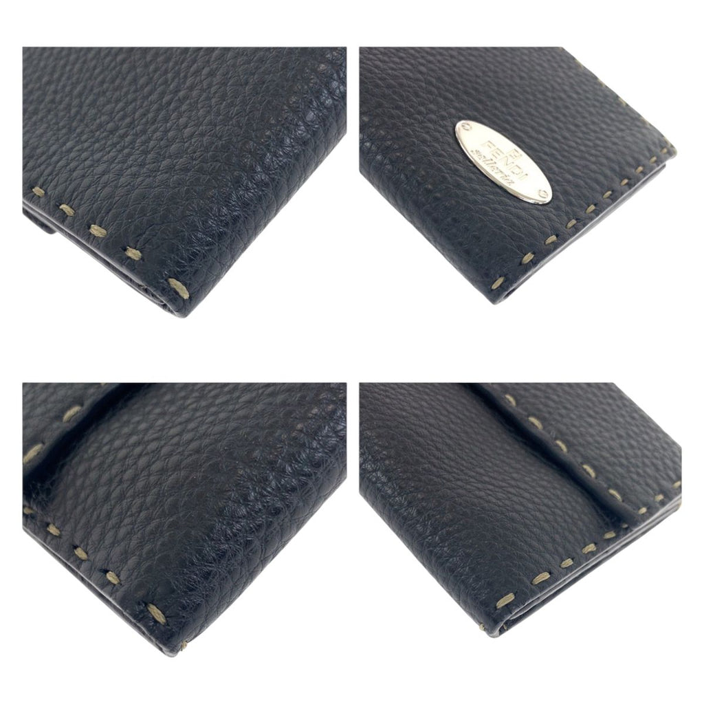 Fendi Selleria Black Silver Leather Wallet Folding — view 3