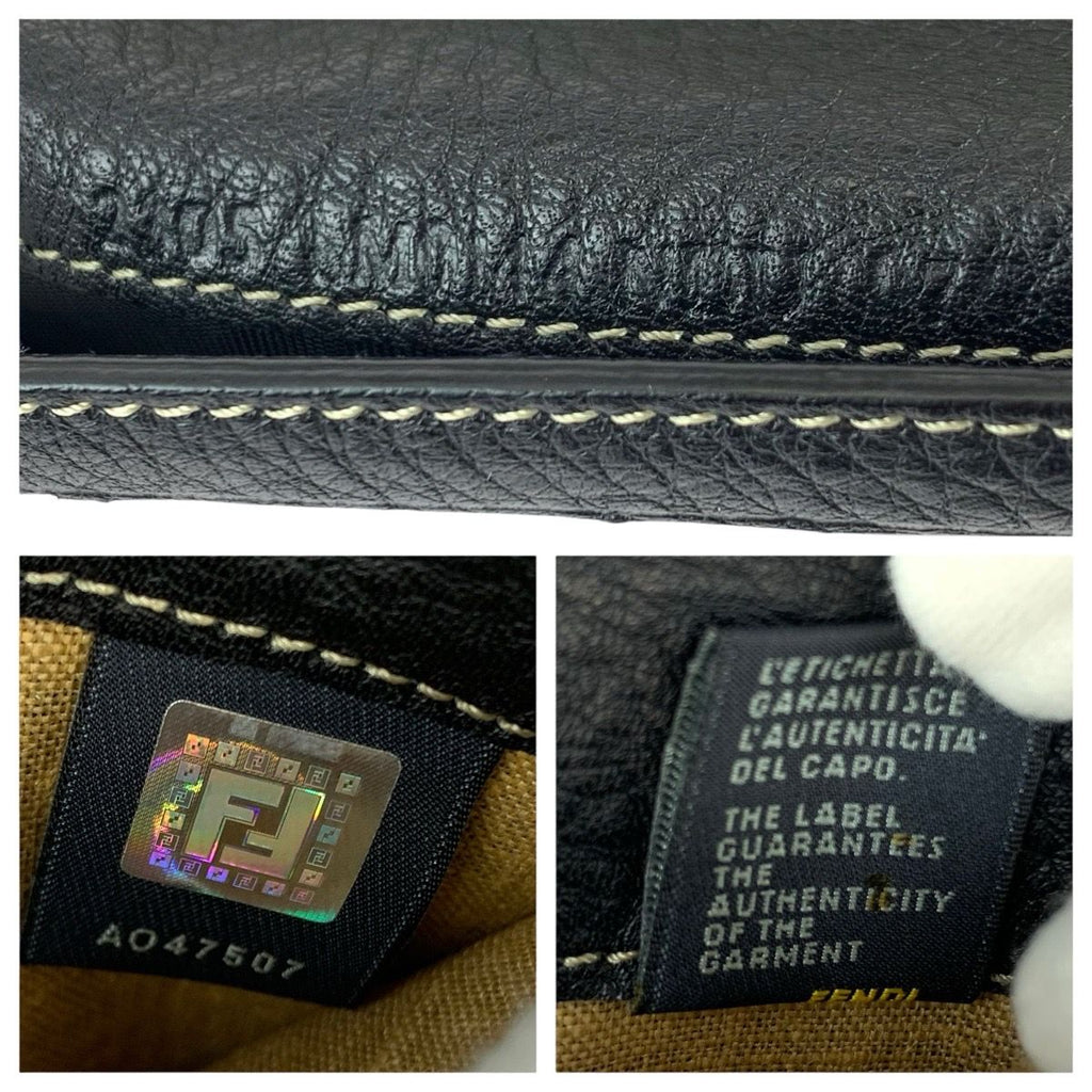 Fendi Selleria Black Silver Leather Wallet Folding — view 5