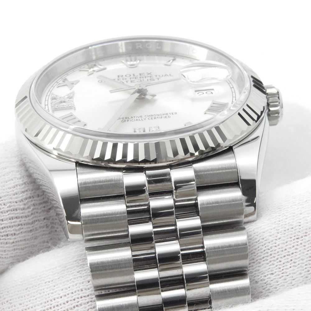 Rolex Datejust 36 SS 18k White Gold Watch Silver Dial VI IX Diamond — view 4