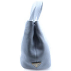 Prada Perforated Logo Leather Tote Gray — view 3