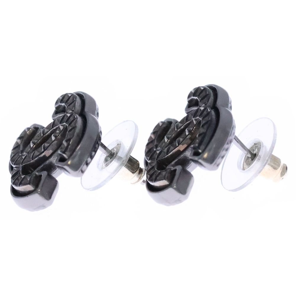 Chanel CC Logo Earrings Black Silver — view 4