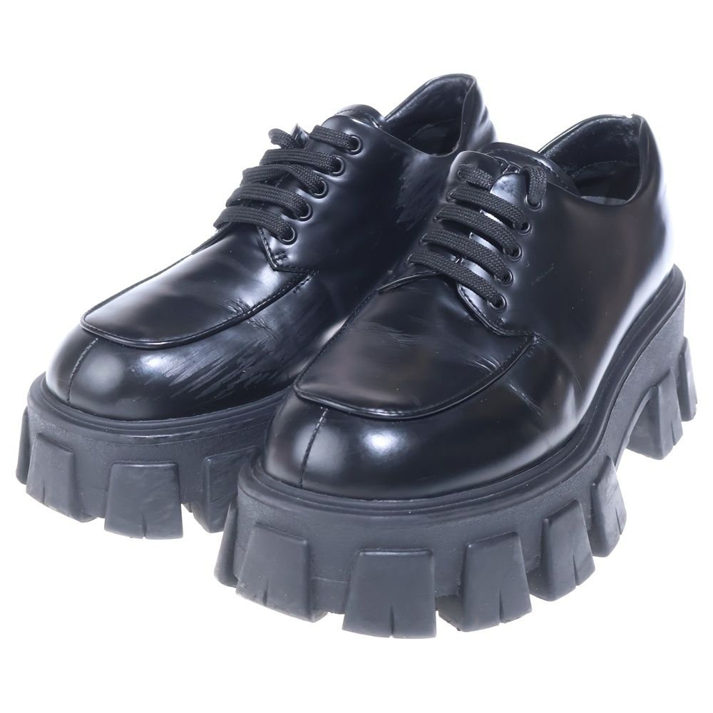 Prada Monolith Brushed Leather Lace Up Shoes Black — view 2