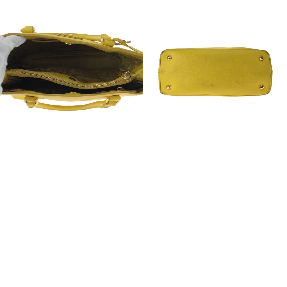 Prada Saffiano Yellow Gold Leather Shoulder Bag 2-Way — view 9