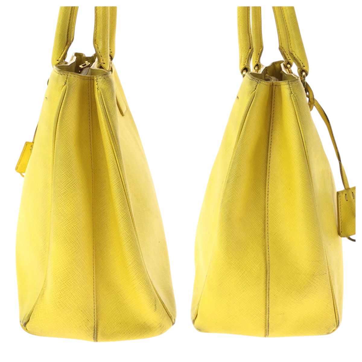 Prada Saffiano Yellow Gold Leather Shoulder Bag 2-Way — view 8