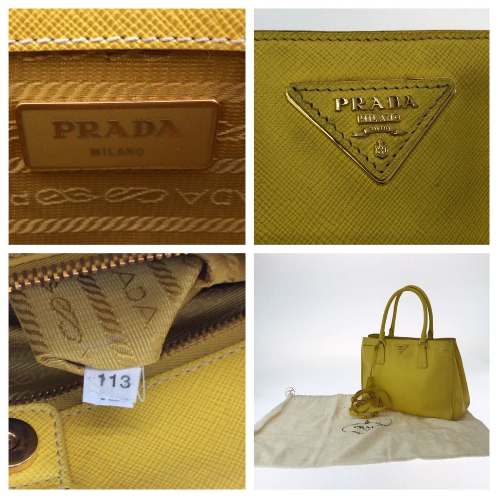 Prada Saffiano Yellow Gold Leather Shoulder Bag 2-Way — view 4