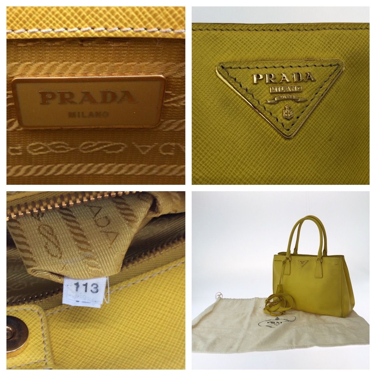 Prada Saffiano Yellow Gold Leather Shoulder Bag 2-Way — view 4