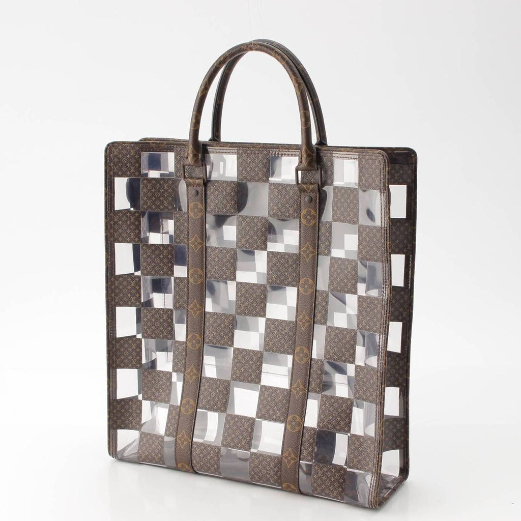 Louis Vuitton Monogram Chess Sac Plat Vinyl Tote Brown Clear — view 2