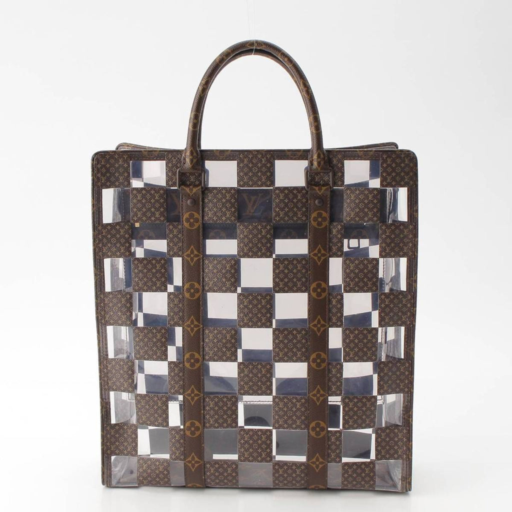 Louis Vuitton Monogram Chess Sac Plat Vinyl Tote Brown Clear — view 4