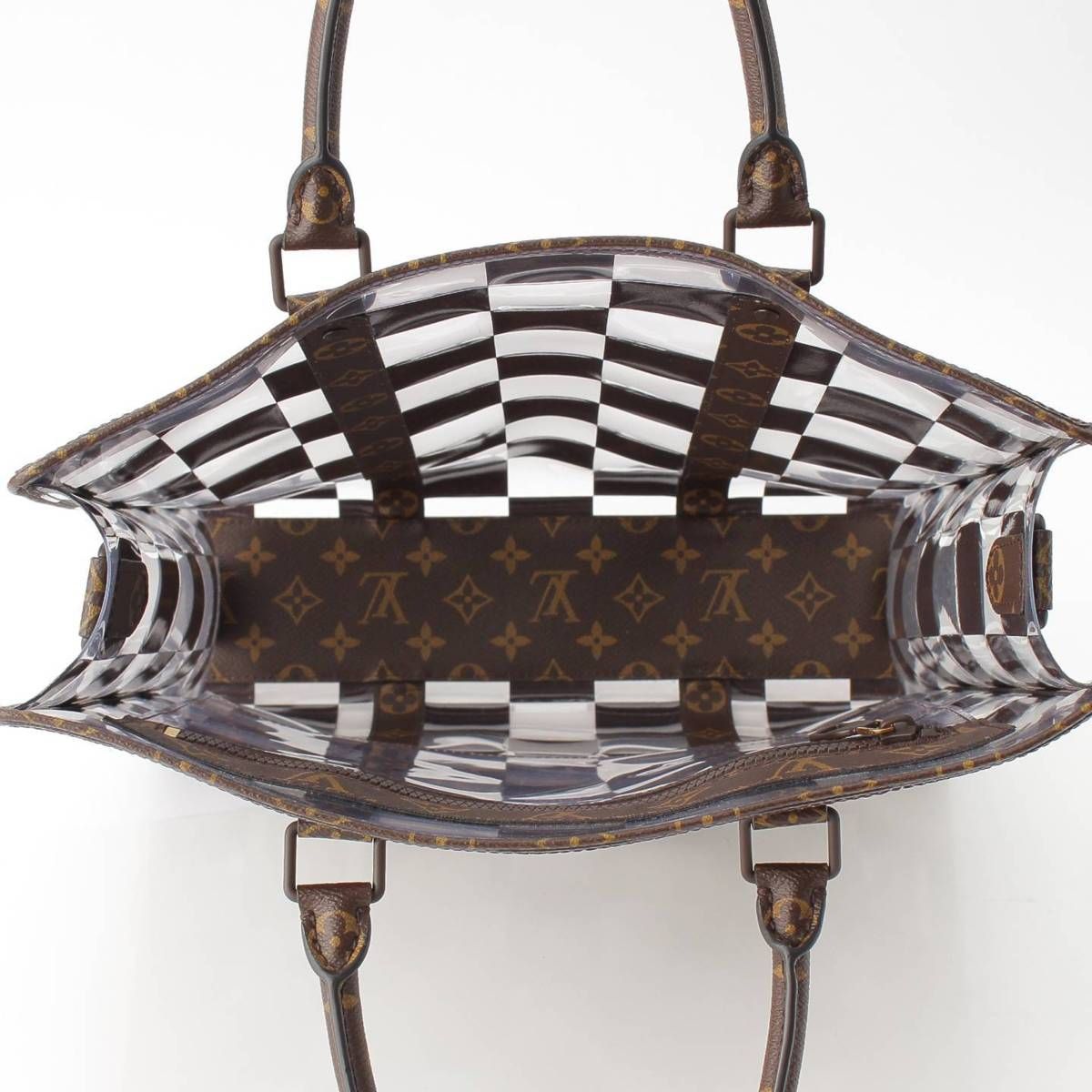 Louis Vuitton Monogram Chess Sac Plat Vinyl Tote Brown Clear — view 6