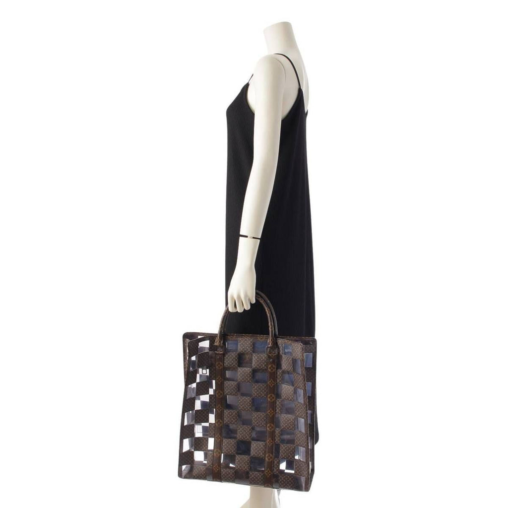 Louis Vuitton Monogram Chess Sac Plat Vinyl Tote Brown Clear — view 9