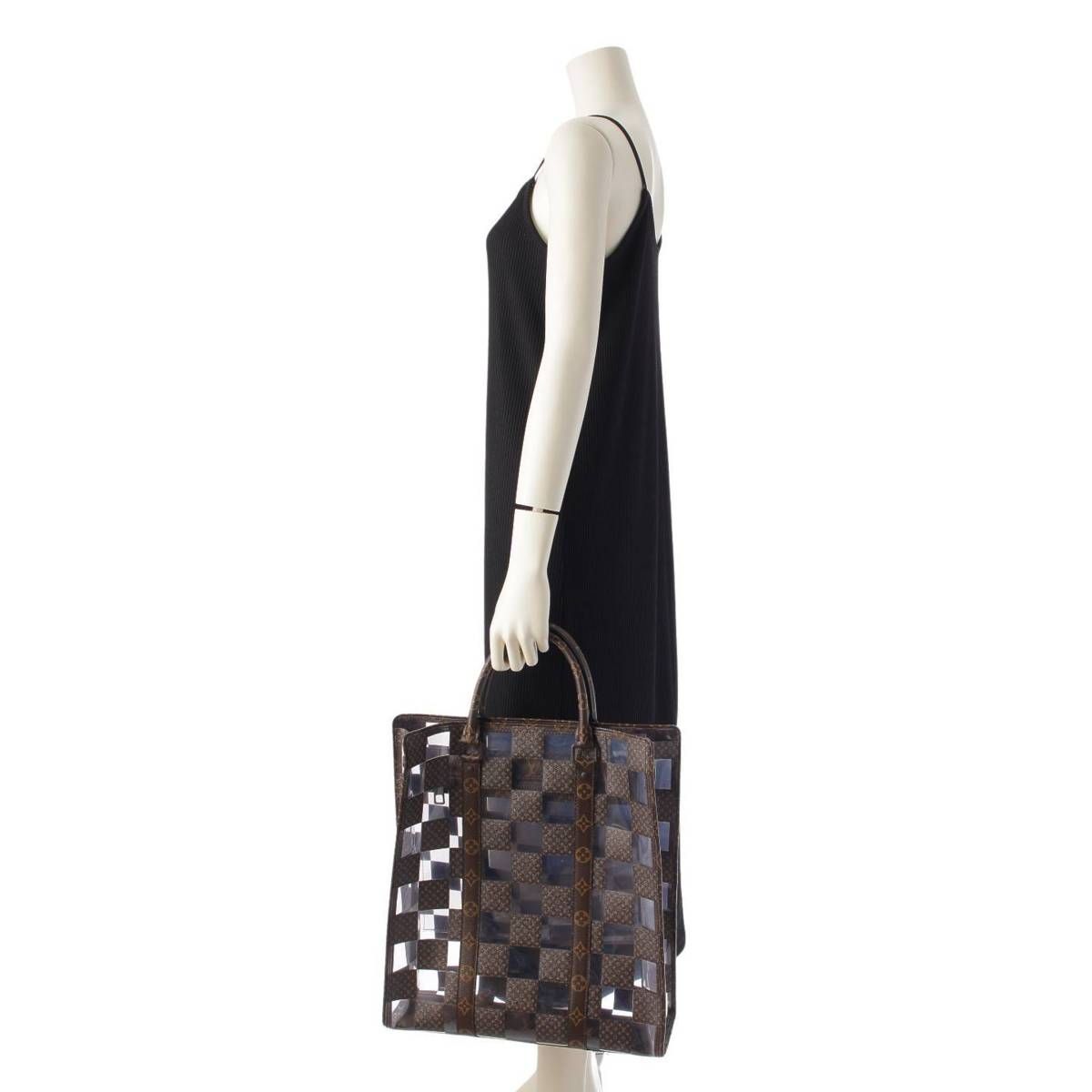 Louis Vuitton Monogram Chess Sac Plat Vinyl Tote Brown Clear — view 9