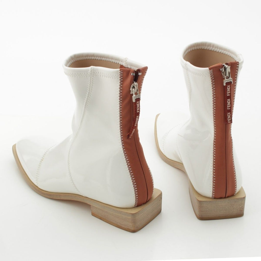 Fendi Patent Leather Square Toe Short Boots Shoes White 39 — view 4
