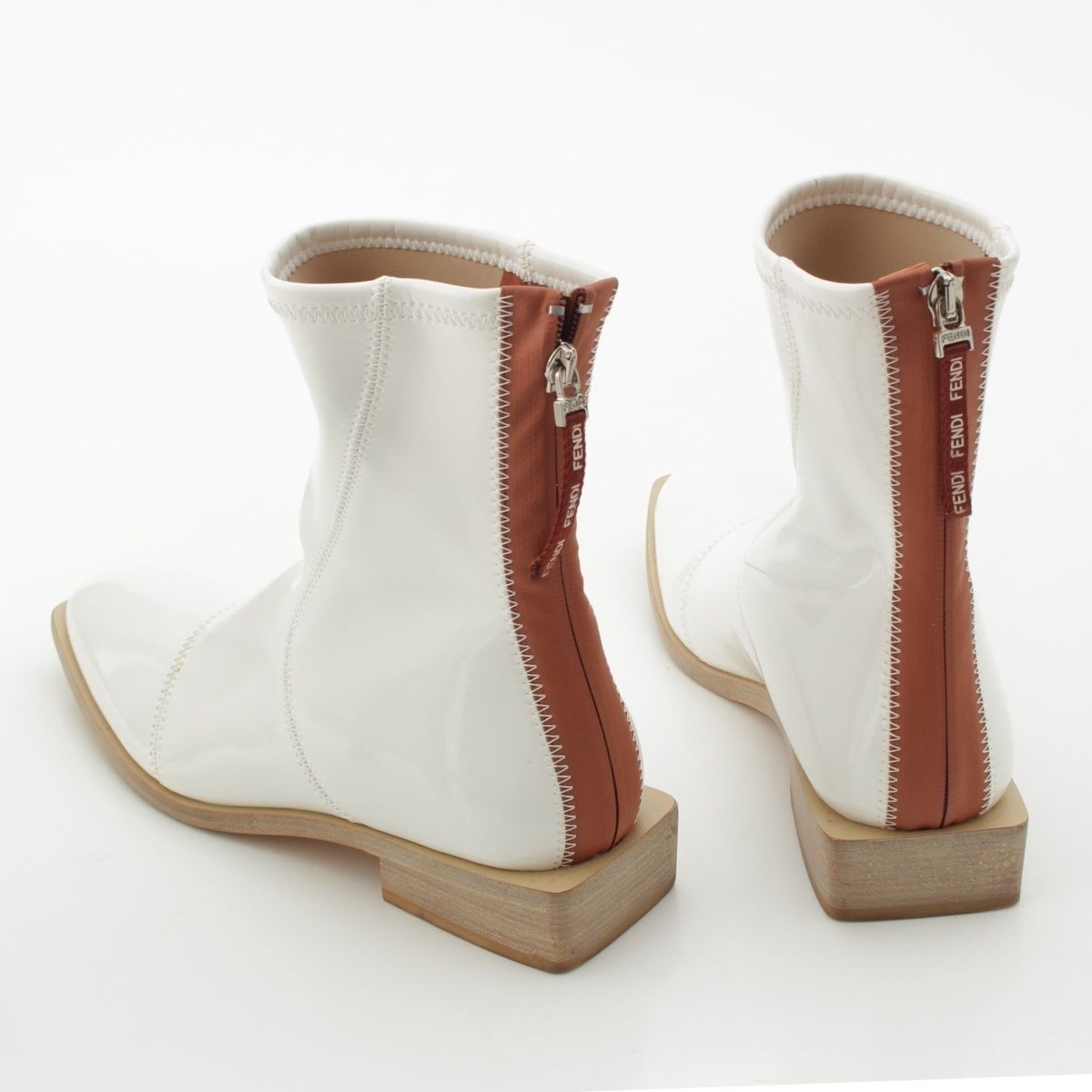 Fendi Patent Leather Square Toe Short Boots Shoes White 39 — view 4