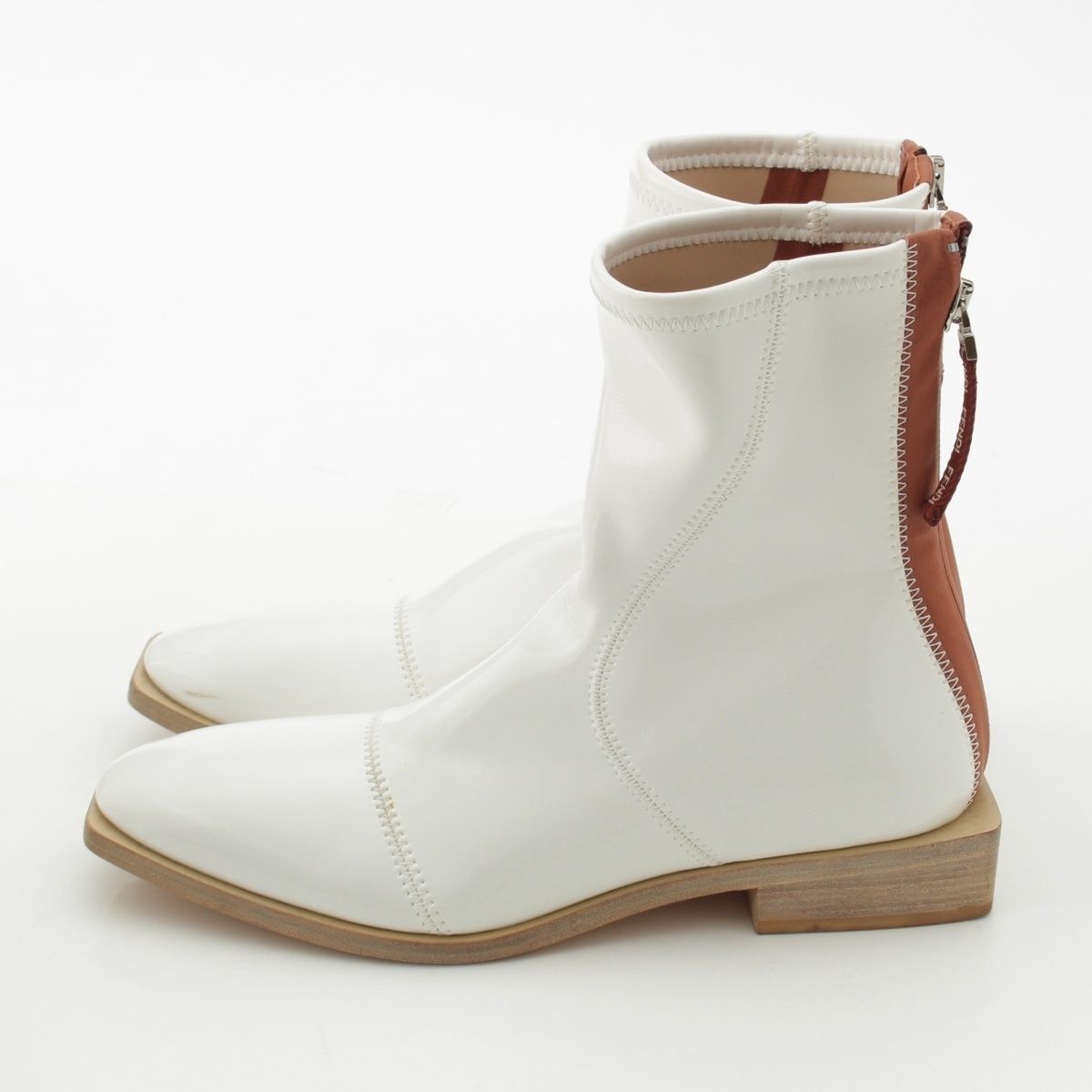 Fendi Patent Leather Square Toe Short Boots Shoes White 39 — view 3