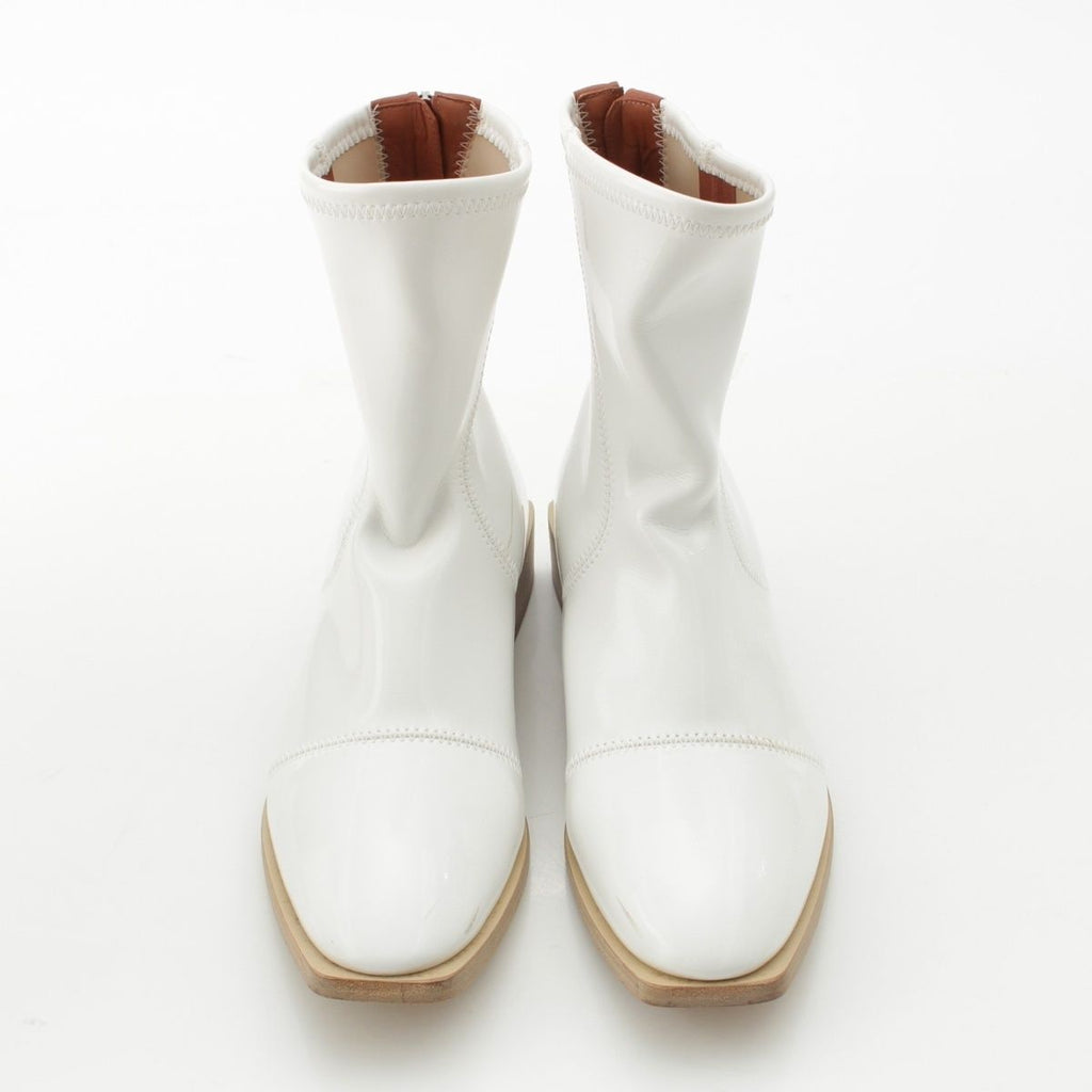 Fendi Patent Leather Square Toe Short Boots Shoes White 39 — view 2