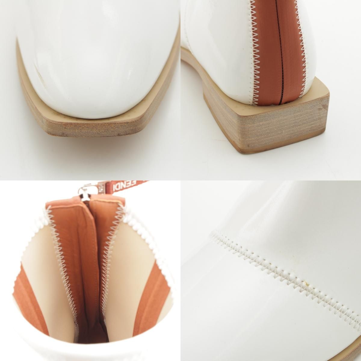 Fendi Patent Leather Square Toe Short Boots Shoes White 39 — view 8