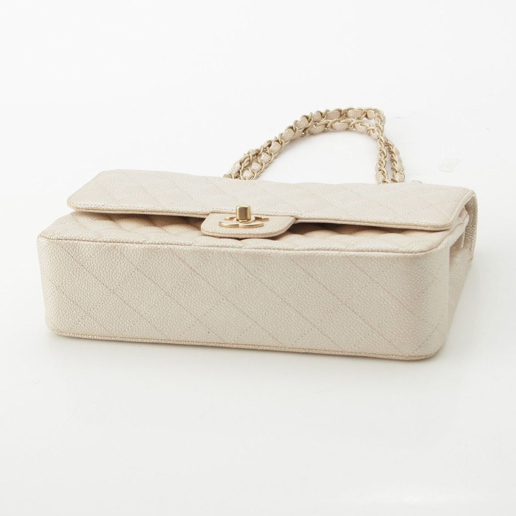 Chanel Quilted Leather Double Flap Shoulder Bag Champagne Gold 25 — view 5