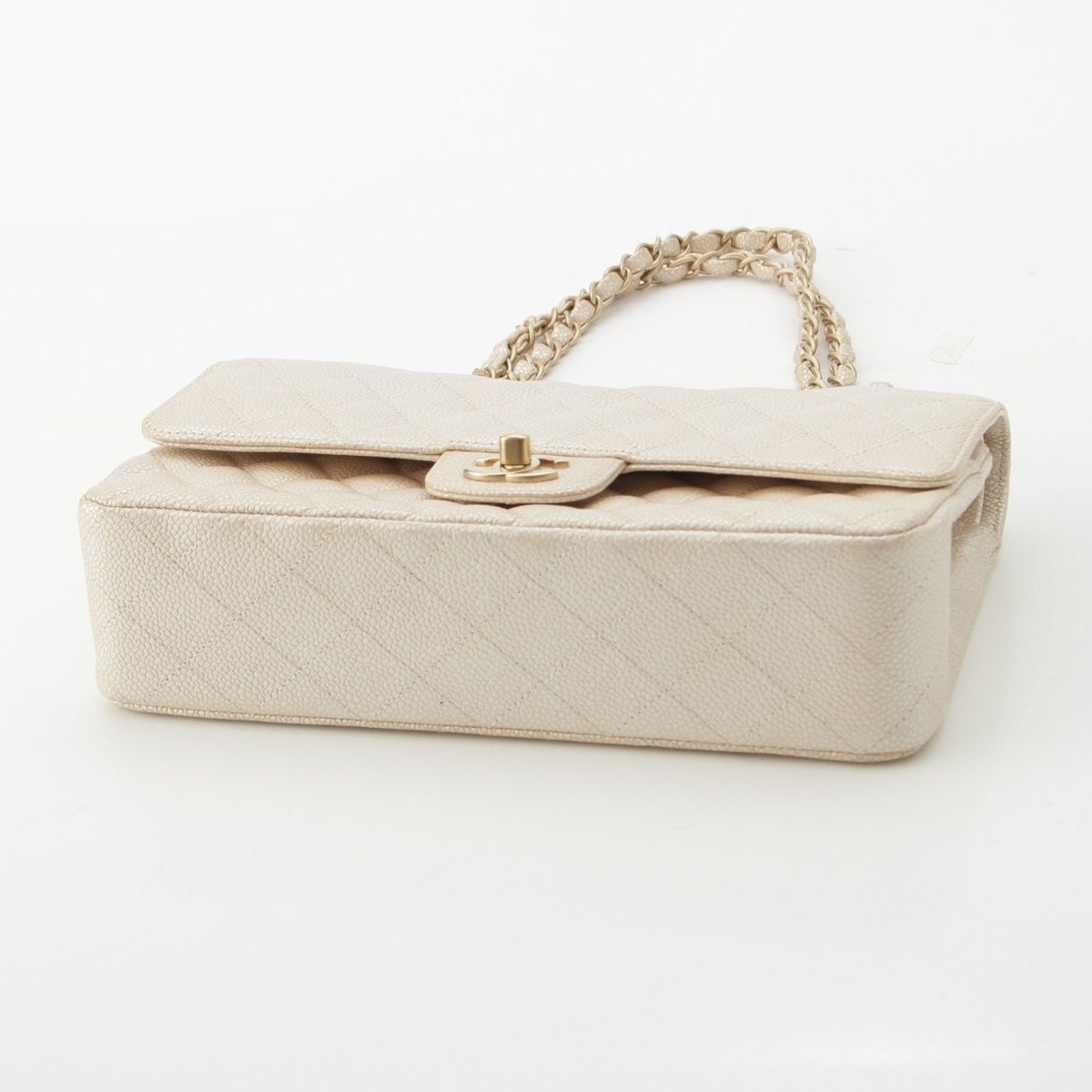Chanel Quilted Leather Double Flap Shoulder Bag Champagne Gold 25 — view 5