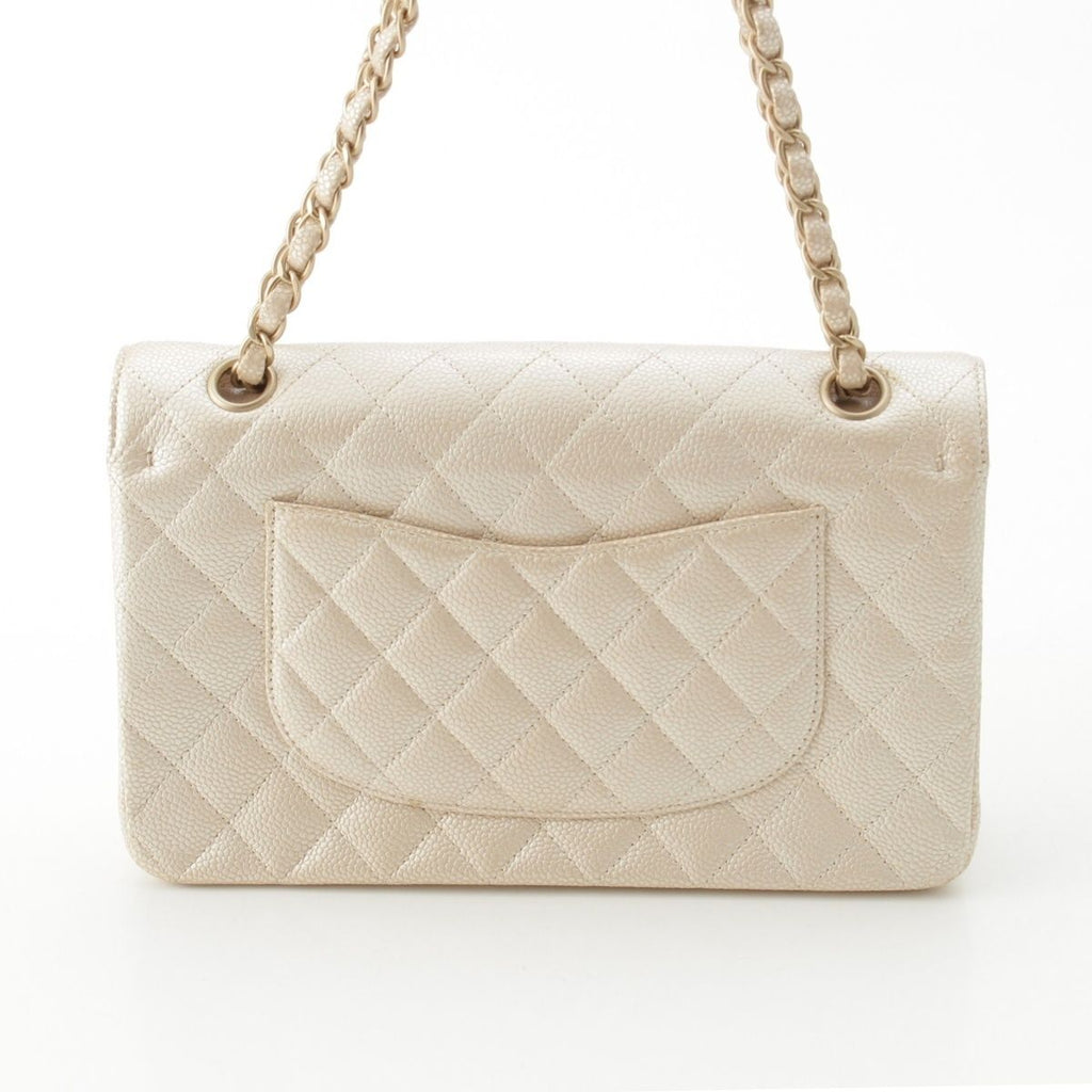 Chanel Quilted Leather Double Flap Shoulder Bag Champagne Gold 25 — view 4